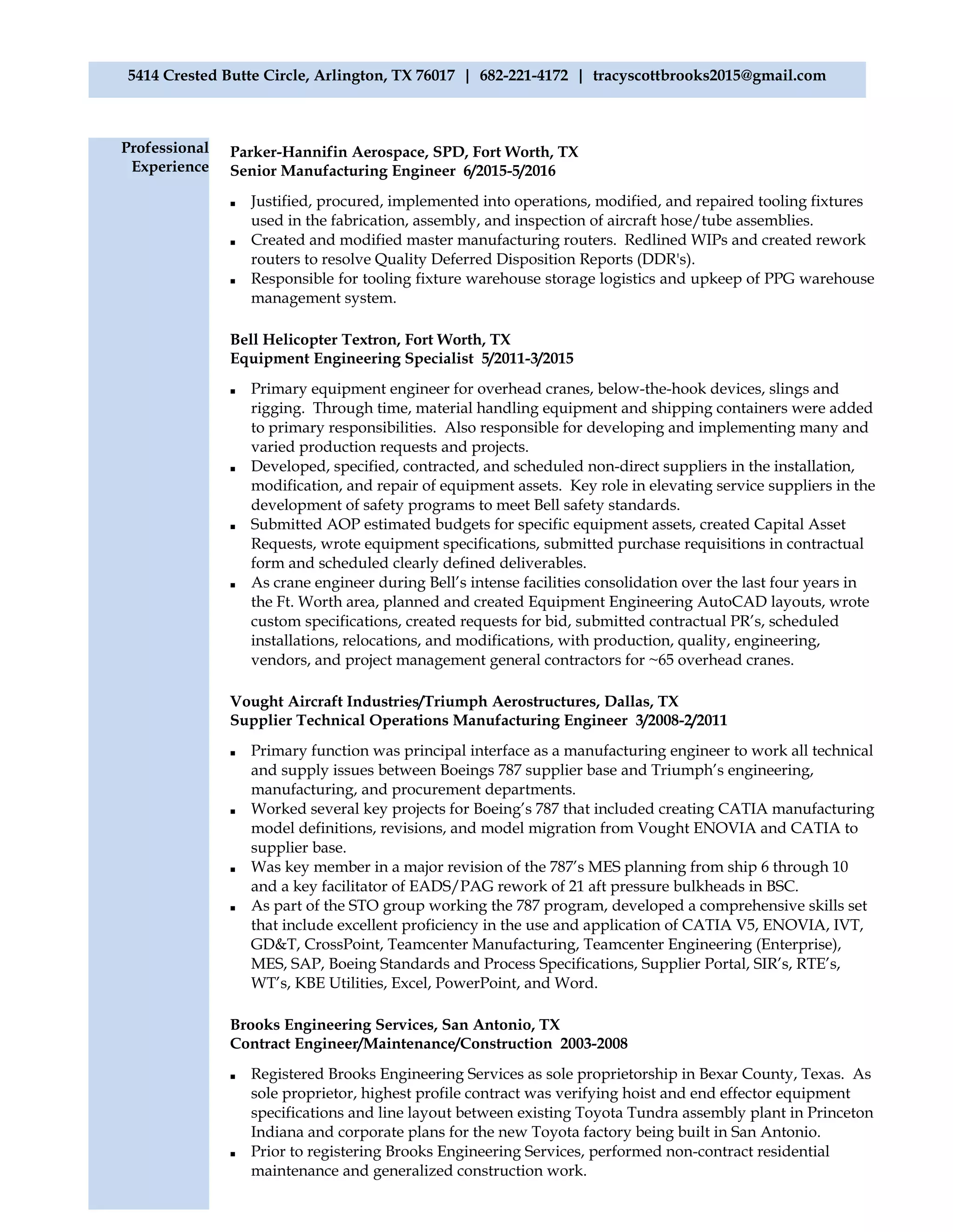 Tracy Brooks - Manufacturing Engineer | DOC