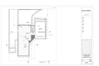 UP
2
A13
20' - 2"
10' - 7"14' - 9 1/2"
1
A13
8X8
8X8
1'-0"
3'-0"
0' - 10 1/2"
3' - 0"
21' - 8"
32' - 11 1/2"
34'-4"
10' - 9 1/2"
14'-81/2"
29'-8"
0' - 0"
6' - 11"
31'-6"
23'-51/2"
PROPERTY LINE
2" MIN. POURED
CONCRETE OR 6MIL
BLACK POLY VAPOR
BARRIER
4" POURED CONCRETE
ON TOP OF 4" MIN
GRAVEL
24"X24"X12" THICK
REINFORCED
CONCRETE PAD
24"X24"X12" THICK
REINFORCED
CONCRETE PAD
G1.1 GIRDER SUPPORTING FLOOR ABOVE
CRAWSPACE- SEE LEVEL 2 FRAMING PLAN
8"X16" STEM WALL VENTS
CRAW SPACE
3
A14
1' - 0"
N
www.autodesk.com/revit
Scale
Project number
Date
Drawn by
Checked by
Consultant
Address
Address
Phone
Fax
e-mail
Consultant
Address
Address
Phone
Fax
e-mail
Consultant
Address
Address
Phone
Fax
e-mail
Consultant
Address
Address
Phone
Fax
e-mail
Consultant
Address
Address
Phone
Fax
e-mail
3/16" = 1'-0"
2/27/20163:45:00PM
A10
FOUNDATION PLAN
ARCH 201-9
MR. & MRS. ADAMS
RESIDENCE
12/07/15
M.BERG
P. GREMLICH
No. Description Date
3/16" = 1'-0"
1
Level 1 FOUNDATION PLAN
 