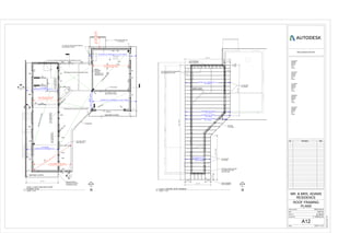 DN
G
FI
GFI
GFI
GFIGFIGFI
GFIGFIGFI
GFI GFI
GFI
GFI
GFI
GFI
GFI
GFI
GFI
8X8
BELLO
W
PORCH ROOF BELOW
3:12 PITCH
6'-0"SPANRAFTERS
DF22X10@24"O.C.
SLOPING FLAT TRUSS @ 24" O.C (20'-2" SPAN)
21' SPAN FLOOR JOIST
(1) DFL#2 4X12 @ 16" O.C.
ATTIC WALL
21'-6" (B2.4) - 8X12
BELOW ATTIC WALL
10'-6"
(G2.1GIRDERTRUSS
15'-0"SPAN(B2.2)
8X12BELOWCLG
6'-6" (B2.5) 8X12
BELLOW CLG
EAST ROOF 3:12 PITCH
RIDGE SUPPORT:
LEDGER ATTACHED
TO BEARING WALL
WEST ROOF 3:12 PITCH
-
---
1
A13
13'-10" SPAN
SLOPING FLAT TRUSS @ 24" O.C.
8X10
HD59/63/59
HDR 2.2
22'-0"SPAN(B2.1)
8X12BELOWCLG
21'-6"SPAN(B2.3)
8X12BELOWCLG
RIDGE
SUPPORT:
LEDGER
ATTACHED TO
BEARING WALL
FLOOR
JOIST SYS.
8X10
8X10
8X8
BELLO
W
CELINGJOISTSYSTEM
FLO
O
R
JO
IST
SYS.
21'-0" SPAN FLOOR JOIST
(1) DFL#2 4X11 1/4" @ 16" O.C.
VAULTED
HDR
HD
HD
HD
HD
HD
HD
HD
HD
HD
HD
HDHD
HDR
HD
1/2" CDX PLYWOOD SHEATHING IN STAGGERED LAYOUT
1/2" CDX PLYWOOD SHEATHING IN
STAGGERED LAYOUT
N
3' - 0"
3'-0"
3' - 0"
1'-0"
17' - 6"
14'-6" SPAN CEILING JOIST
DF2 - 4X10 @ 16" O.C.
HDR
HDR
HDR
HDR
HDR
HDR
HDR
HDR
13'-10" SPAN
SLOPING FLAT TRUSS @ 24" O.C.
3
A14
OPEN BELOW VAULTED CENTRAL ROOF
OPEN BELOW VAULTED CENTRAL ROOF
SLOPING FLAT TRUSS @ 24" O.C (20'-2" SPAN)
HDR
HDR HDR HDR
18'-3" SPAN
SLOPING FLAT TRUSS @ 24" O.C.
15'-1" SPAN
SLOPING FLAT TRUSS
16'-8" SPAN
SLOPING FLAT TRUSS
6'-4 1/2" SPAN
SLOPING FLAT TRUSS
@ 24" O.C
18'-3" SPAN
SLOPING FLAT TRUSS
62'-81/2"
24' - 9"
27'-8"
14' - 0"
24'-01/2"
1/2" CDX PLYWOOD SHEATHING
IN STAGGERED LAYOUT
N
3' - 0" 3' - 0"
3'-0"
HDR 5'-2" SPAN
OVHG
0'-1"
2' - 8 1/2"
2' - 11 1/2"
4X8 HDR
7'-0" SPAN
(2) 2X4 HDR
3'-4" SPAN
(2) 2X8 HDR
6'-0" SPAN
TRUSS CHORDS EXTEND
TO FORM THE OVHG -
SEE SECTION
JACK TRUSSES
PER ENGINEER
JACK TRUSSES
PER ENGINEER
www.autodesk.com/revit
Scale
Project number
Date
Drawn by
Checked by
Consultant
Address
Address
Phone
Fax
e-mail
Consultant
Address
Address
Phone
Fax
e-mail
Consultant
Address
Address
Phone
Fax
e-mail
Consultant
Address
Address
Phone
Fax
e-mail
Consultant
Address
Address
Phone
Fax
e-mail
3/16" = 1'-0"
2/27/20163:45:01PM
A12
ROOF FRAMING
PLANS
ARCH 201-9
MR. & MRS. ADAMS
RESIDENCE
12/07/15
M. BERG
P. GRENLICH
No. Description Date
3/16" = 1'-0"
1
LEVEL 3- EAST AND WEST ROOF
FRAMING PLAN
3/16" = 1'-0"
2
Level 5- CENTRAL ROOF FRAMING
 