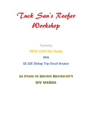 Tuck San’s Reefer
Workshop
Featuring
 