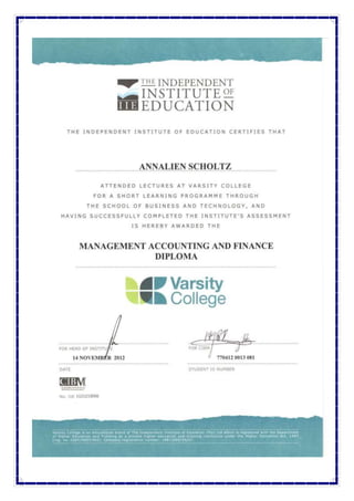 Management Accounting and Finance Diploma