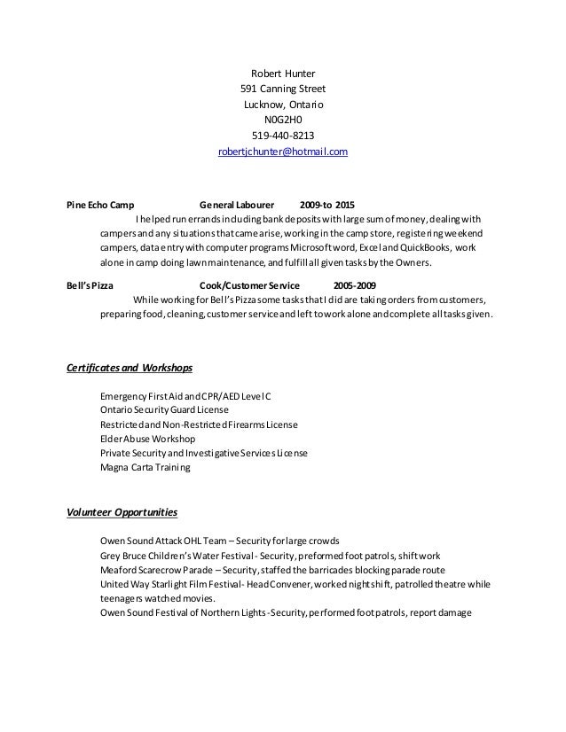 Robert Hunter Resume And Cover Letter