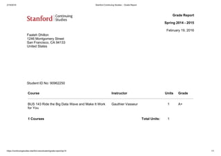 Stanford Continuing Studies __ Grade Report