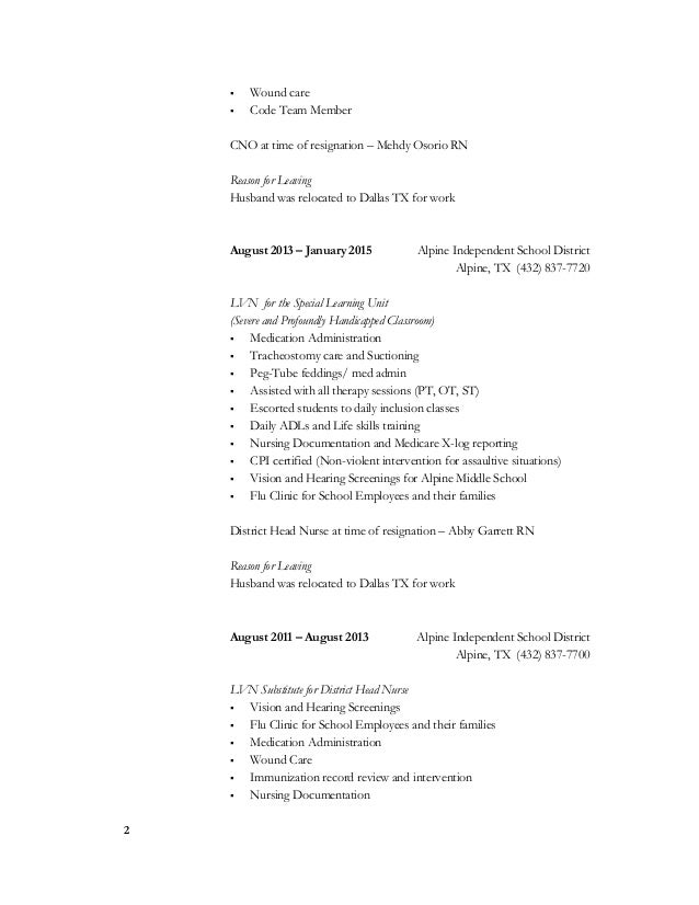 head nurse resume