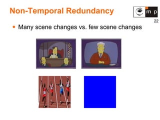 Non-Temporal Redundancy  Many scene changes vs. few scene changes 