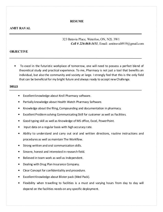 amit pharmacy assistant resume