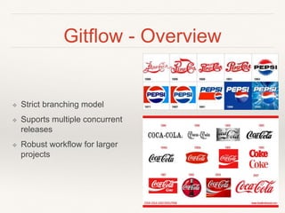 Gitflow - Overview
❖ Strict branching model
❖ Suports multiple concurrent
releases
❖ Robust workflow for larger
projects
 