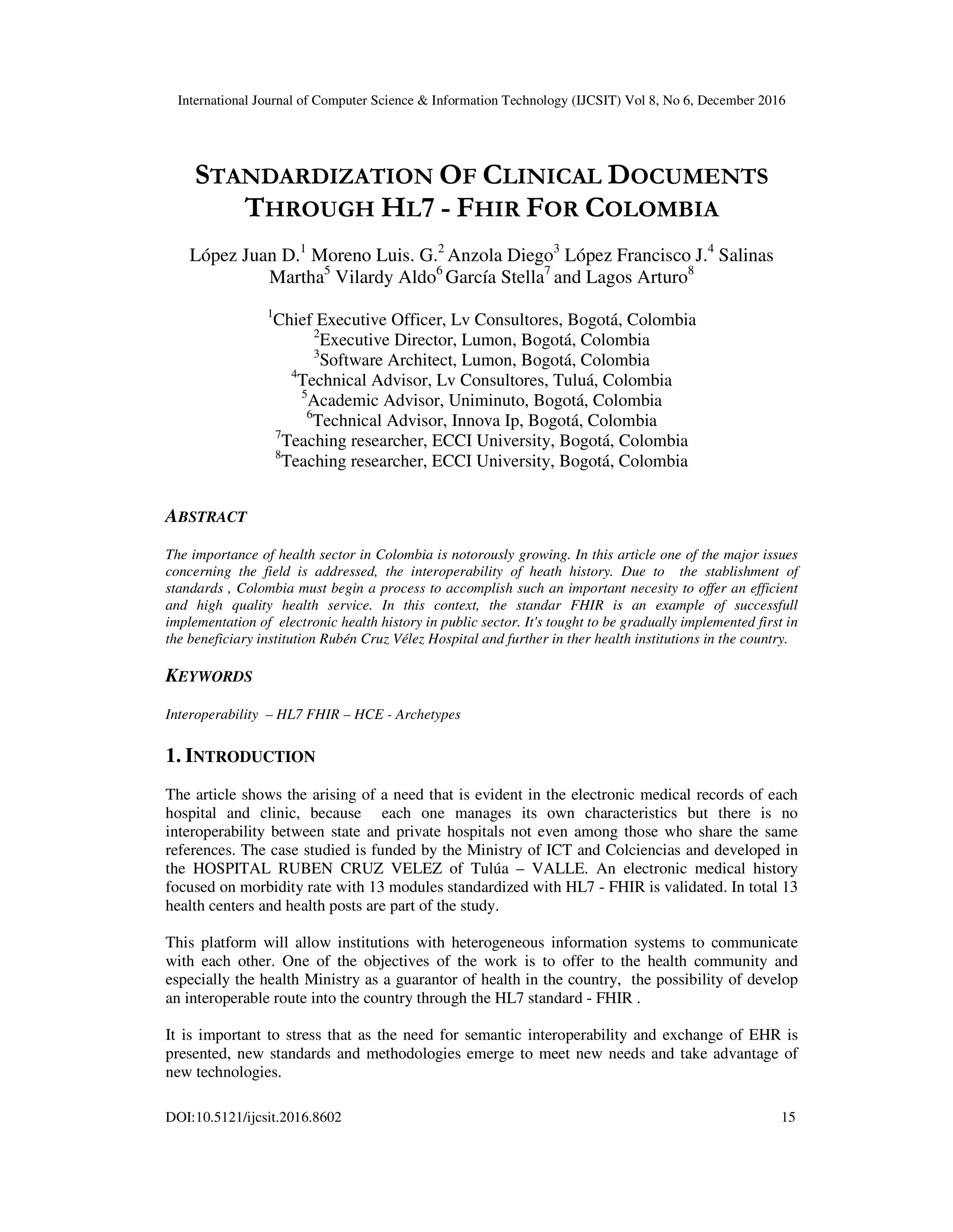 Standardization of Clinical Documents Through HL7 - FHIR for Colombia | PDF