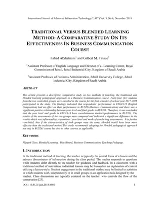 TRADITIONAL VERSUS BLENDED LEARNING METHOD: A COMPARATIVE STUDY ON ITS ...