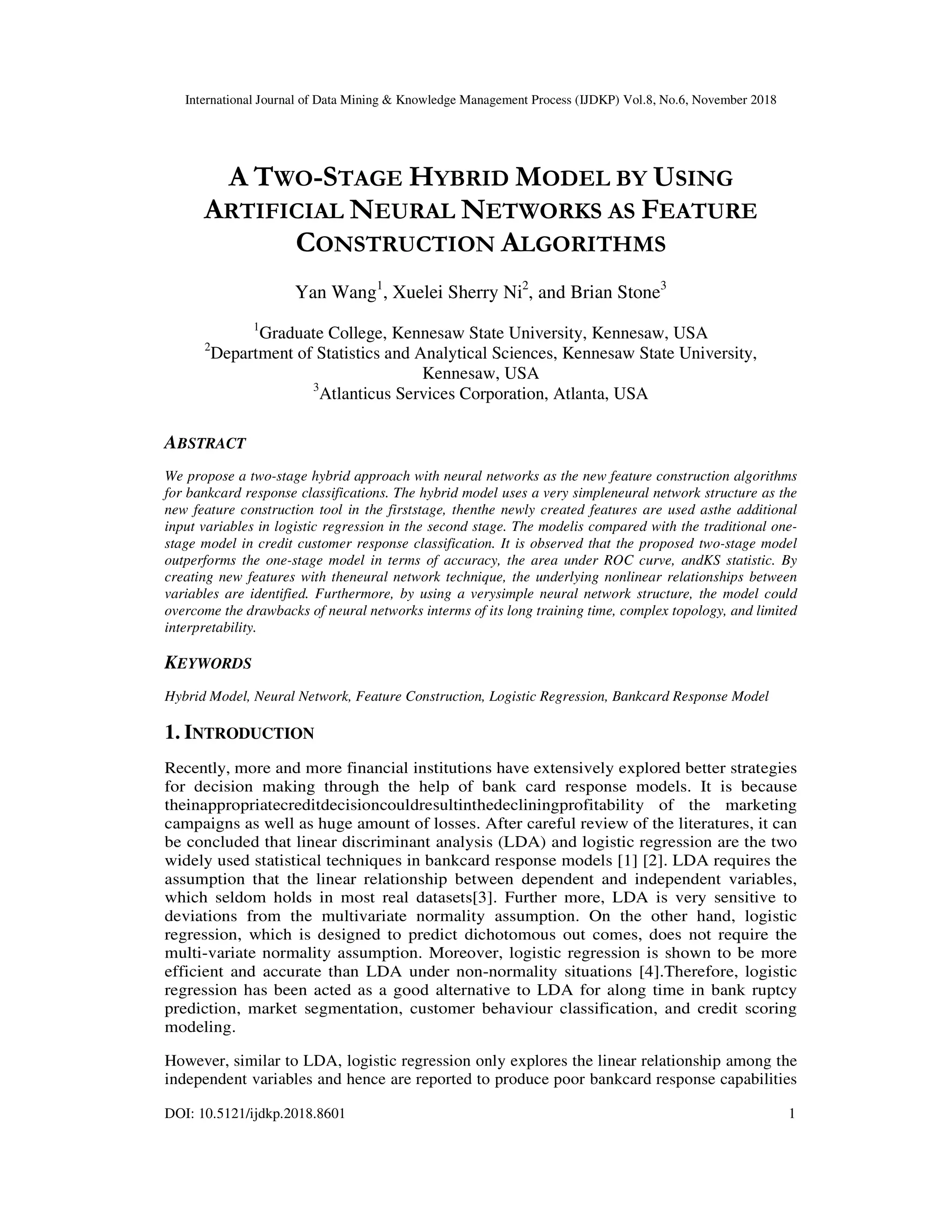 A Two-Stage Hybrid Model by Using Artificial Neural Networks as Feature ...