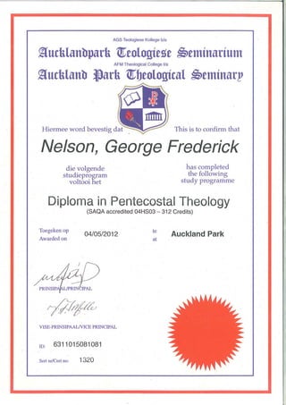 G.F. Nelson - Pentecostal Theology Diploma