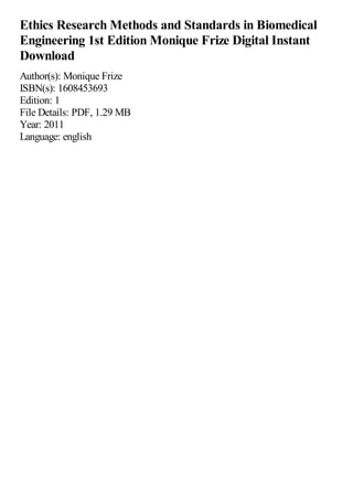 Ethics Research Methods and Standards in Biomedical Engineering 1st ...
