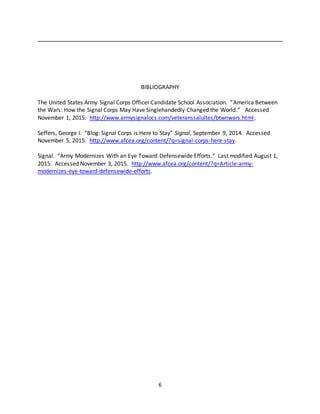 Military Bibliography Example Strategic Vision for the U.S. Army Signal Corps | DOCX