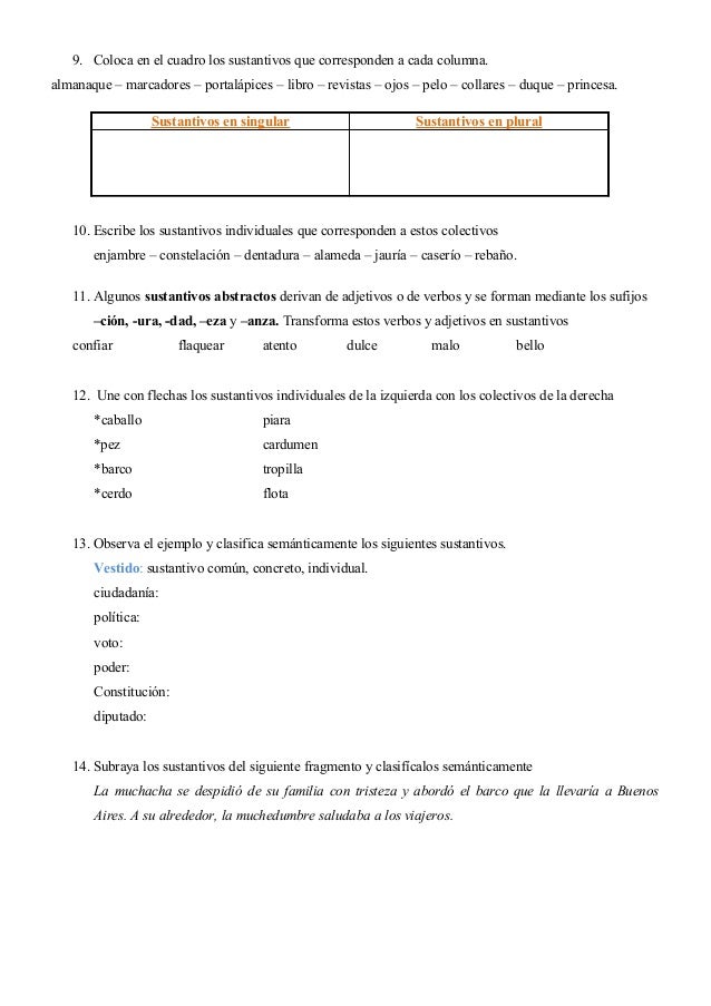 9. Coloca en el cuadro los sustantivos que corresponden a cada columna. 
almanaque – marcadores – portalápices – libro – r...