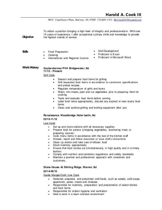 mr cooks resume resume for cooks