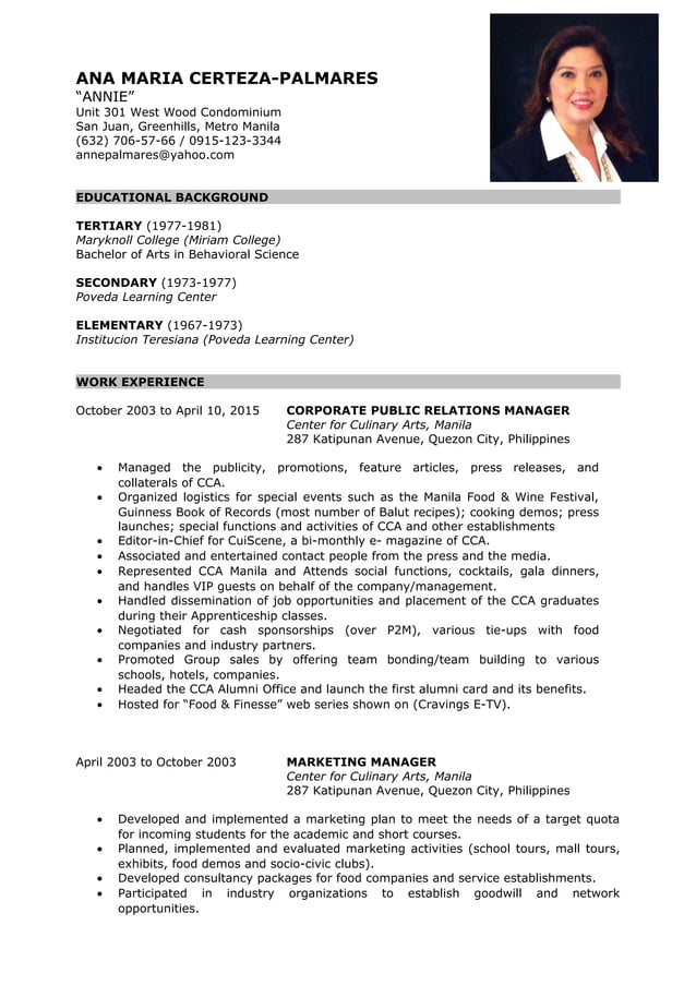 ACP NEW CV 2015 | DOC | Hospitality Industry | Industries