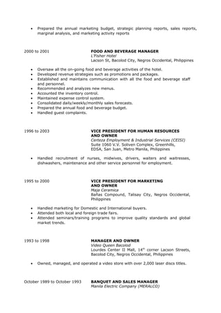 ACP NEW CV 2015 | DOC | Hospitality Industry | Industries