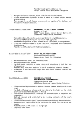 ACP NEW CV 2015 | DOC | Hospitality Industry | Industries