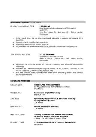 ACP NEW CV 2015 | DOC | Hospitality Industry | Industries