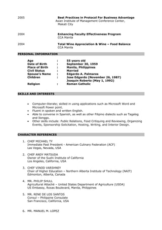 ACP NEW CV 2015 | DOC | Hospitality Industry | Industries
