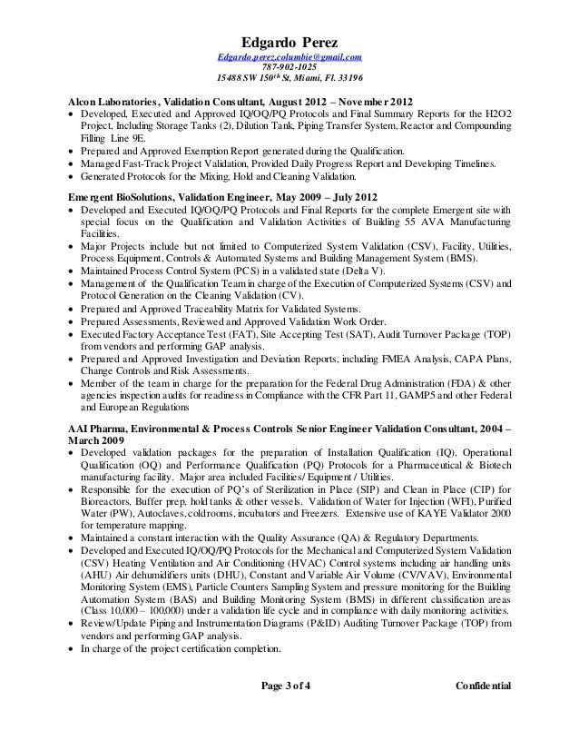 Cleaning validation sample resume