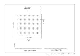 610 [15484]
534[13564]
••••••••••••••••••
32[806]
10 mm thick
beech solid
wood
SIDE ELEVATIONFRONT ELEVATION
PLAN
10[254]
PLAN
FRONT ELEVATION SIDE ELEVATION
Tanmayee Palwe | Indian Kitchen | MIT Institute Of Design | 179
 