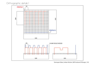 Orthographic details 1
PROFILE 1
16 MM SOLID WOOD
PROFILE 2
64
505
286
530
64
Tanmayee Palwe | Indian Kitchen | MIT Institute Of Design | 195
530 505
 