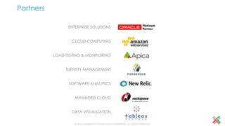 ENTERPRISE SOLUTIONS
CLOUD COMPUTING
LOAD TESTING & MONITORING
IDENTITY MANAGEMENT
SOFTWARE ANALYTICS
MANAGED CLOUD
DATA VISUALIZATION
© 2016 CAMBRIDGE TECHNOLOGY ENTERPRISES, ALL RIGHTS RESERVED
Partners
 