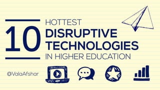 HOTTEST 
DISRUPTIVE 
TECHNOLOGIES 
IN HIGHER EDUCATION 
@ValaAfshar 
10 
 