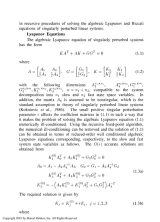 Optimal Control Of Singularly Perturbed Linear Systems And Applications ...