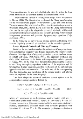 Optimal Control Of Singularly Perturbed Linear Systems And Applications ...