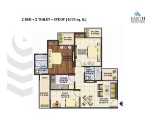 2 BED + 2 TOILET + STUDY (1095 sq. ft.)
 