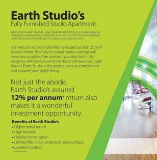 Fully Furnished Studio Apartment in Greater Noida | Earth Infrastructures Ltd. 
