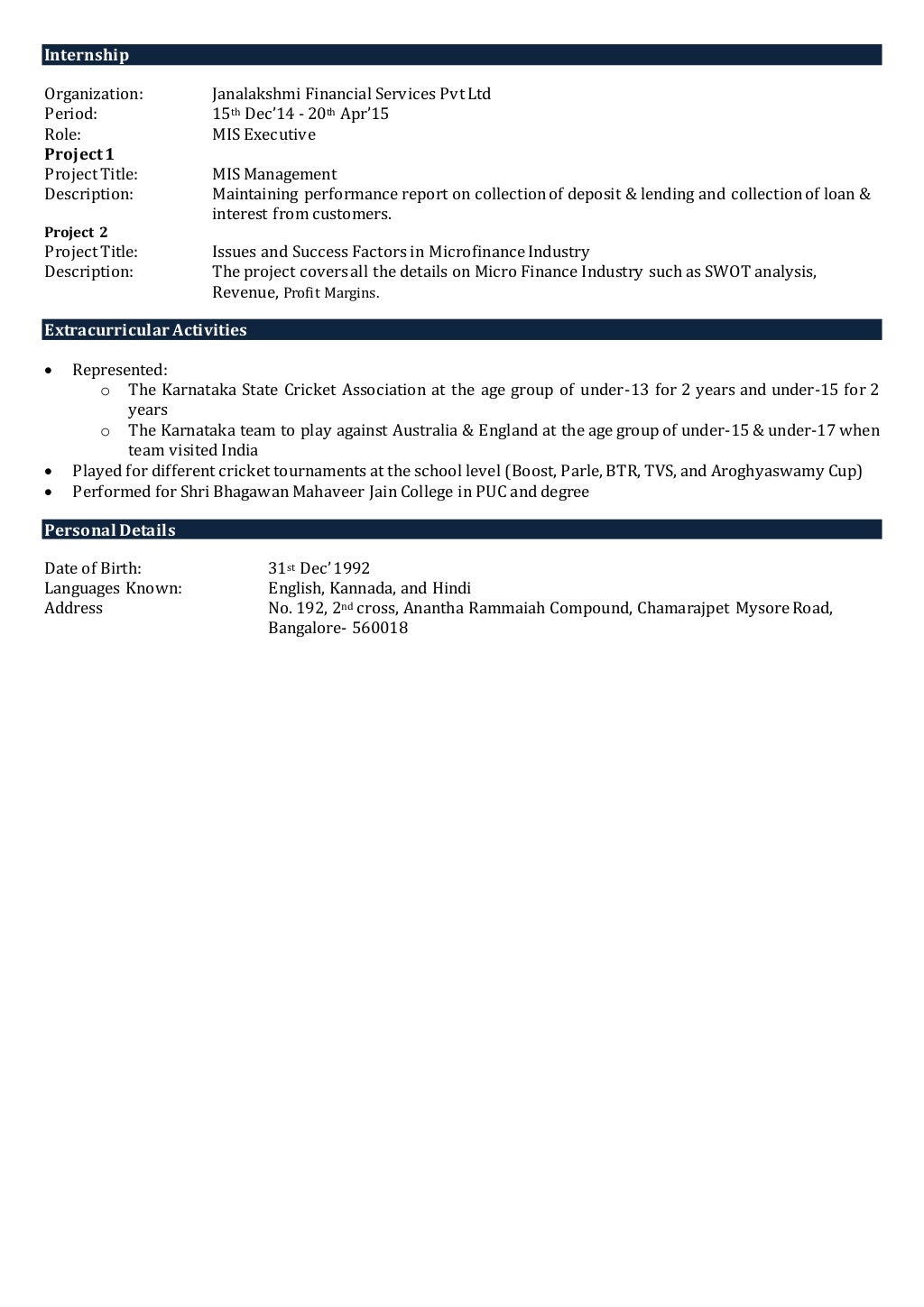 resume for forex operations