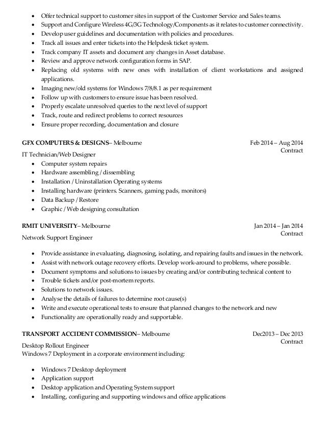 desktop support engineer job resume