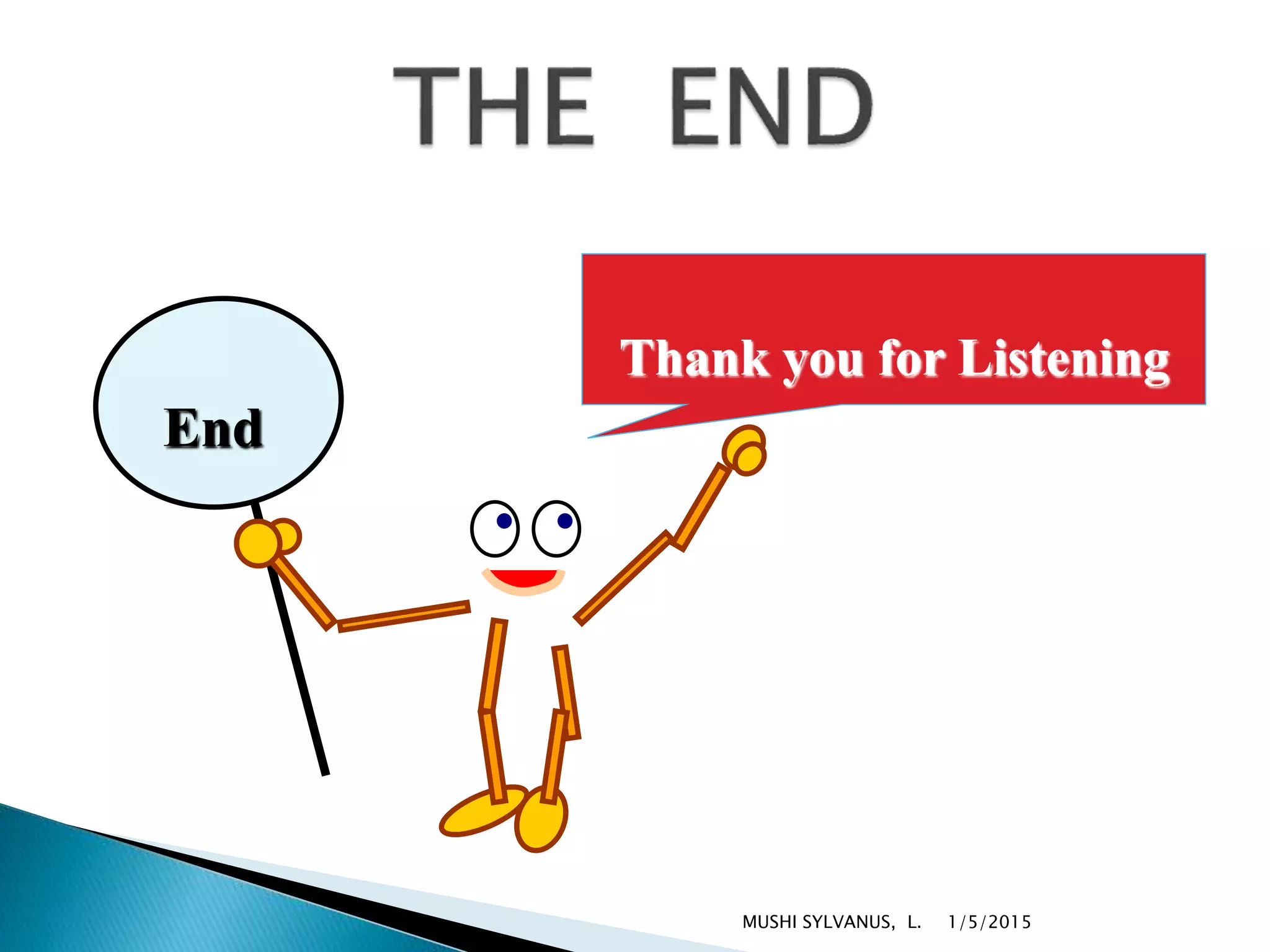 Thank you for Listening
End
1/5/2015MUSHI SYLVANUS, L.
 