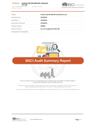 BSCI Audit Report 佛山市顺德区凯杰斯服装有限公司
