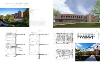 Located on a wooded site in the Surgarhill
neighborhood of Salt Lake city, the medical
clinic is designed for efficiency and ease of use
for doctors and patients. Clad in reddish brown
brick and terra-cotta, the building continues
the masonry heritage of the neighborhood,
while the architecture is articulated through
unique details. The glass wall in the waiting areas
provides a tranquil view to the landscape.
Intermountain Health Care Clinic
S a l t L a k e C i t y , U t a h
Client:
Intermountian Health Care
Function:
Healthcare
Status:
Completed
Building Size:
30,000 sf
 