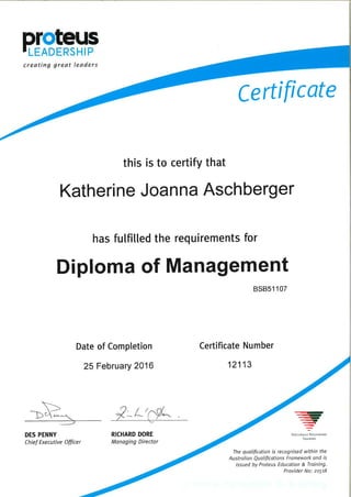 Diploma Of Managemernt Certificate