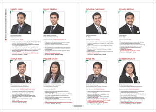 POULOMI GHOSH
Summer internship: IFB
B.Tech (Computer Science and Engineering)
Saroj Mohan Institute of Technology
26
years
 Recipient of On The Spot Award and recognition as Gems for
outstanding contribution in TCS
 Finalist in TATVA: HR case study competition conducted by IIM Rohtak
 Third in essay competition organized by Ramakrishna Mission
Vidyalaya, Narendrapur
 Invited to recite self-written poetry in Children’s Literature Festival
organized by WB state government
 Completed 3 levels of Nazrulgeeti & 2 levels of Hindustani Classical
Music
 Company: Allahabad Bank, Tata Consultancy Services (44 months)
 Specialisation: Marketing - IT - Strategy
SHOURYA CHAUDHARY
Summer internship: RJ Corp
B.Tech (Civil Engineering)
IIT - Kanpur
28
years
 Executed projects worth 120 crores as Assistant Manager in SAIL
 Successfully conducted events in Antargni at IIT - Kanpur & Infusion
at IIM - Rohtak
 Project Engineer In Shree Cement Ltd for 18 MW Thermal Power
Project during Internship
 Winner of Prerna Annual Business Competition, Participated in Half
Marathon & Completed "Sustainqble Development" training by
Insight Associates
 Member of Academic Committee & Co-ordinator of operations club
 Company: SAIL (45 months)
 Specialisation: Operations - Finance - Strategy
NIKHIL PAL
Summer internship: Ashiana Housing
B.F.Tech. (Fashion Technology)
National Institute of Fashion Technology, Gandhinagar
27
years
 Finalist of National level Marketing case study competition
organized by IIM, Rohtak
 Represented NIFT, Gandhinagar in National Sports Meet
Organized by BITS, Pilani in Cricket
 Won Football event in Inter-NIFT Sports & Cultural Meet
Organized by NIFT, Mumbai
 "Head - Design & PR, Sports Committee, IIM Rohtak”
 Company: 1) Blackberrys Menswear (MCCPL), Gurgaon,
2) Fifth Avenue Sourcing Pvt. Ltd., Noida,
3) Orchid Overseas Pvt. Ltd., Gurgaon (50 months)
 Specialisation: Marketing - Operations - IT
BARATH SINGH
Summer internship: Stryker
M.Sc (Financial Economics)
Madras School of Economics
27
years
 President, Industry Relation and Interaction Cell - IIM Rohtak for AY 2015-16;
Coordinator, Strategy and Consulting Cell - IIM Rohtak
 Live Project: Zenysys Consulting - Innovation Mapping and Competitive
Landscape Analysis for OTC Products firm
 Finalist, National Social Entrepreneurship Award – Icubed Bhumi for
developing sustainable business model in Education
 Co-Founded 'Esensual Fashion Boutique' as E-commerce based in Abu dhabi
 National Karate Silver Medalist & Represented India in World Karate
Tournament 2003, Japan
 Company: Association for India's Development (AID) (42 months)
 Specialisation: Marketing - IT - Strategy
SUNNY SAXENA
Summer internship: Explico Consulting Pvt. Ltd.
B.Tech (Bachelor of Technology)
Greater Noida Institute of Technology
25
years
 E-Certificate from IESE business school on successful completion
of Corporate Finance Course via Coursera.org
 Insta quarterly award for outstanding performance in Infosys
Limited
 Won certificate for World Water Day Event/Quiz held in Infosys Ltd
 1st position in Shiksha Pratibha Samman competition organized by
Prerna Pustakalaya
 Secured 3rd place in Pre-Exam competition organized by Vaishya
Kalyan Samiti
 Company: Infosys Limited (42 months)
 Specialisation: Finance - Marketing - Strategy
AKSHUN KANT
Summer internship: Jindal Steel and Power Limited
B.Tech (Computer Science and Engineering)
Meerut Institute of Engineering and Technology
26
years
 Vice President, IT Committee for AY 2015-16 IIM Rohtak
 Published a poetry book with 8 other poets, Contributed 5
poems to Poetry Anthology "Enchanted Verses”
 Scored AIR 973 for NSTSE Exam 2003, with excellent remark.
 Finalist at Infosys Bangalore DC ‘War of the Words’ (Scrabble)
Tournament.
 Secured Second rank at ‘Paper Presentation’ contest
‘Techniti’ at College
 Company: Infosys Limited (44 months)
 Specialisation: Finance - IT - Strategy
36 37
WorkExperience:02-03Years
RISHABH KATIYAR
Summer internship: IFB
B.Sc.(H) (Physics)
Hansraj College
26
years
 Coordinator, Industrial Relations & Interaction Cell, IIM Rohtak
 Core team Member of Management Conclave 2014
 Vice President, Physics and Electronics Society, Hansraj College
 Completed virtual marketing Internship at Youth Connect
 Certificate of Appreciation for efforts towards "buddy"
programme at HCL.
 Company: HCL Tech (IOMC),
Rockwell Automation India Pvt. Ltd. (47 months)
 Specialisation: Marketing - IT - Strategy
GARIMA CHAUHAN
Summer internship: Aviva Life Insurance
B.E. (Bio- Medical Engineering)
Chotu Ram State College of Engineering. (Murthal Haryana)
27
years
 Certified Foundation level business analyst from ISEB and was
member of Accenture’s Centre Of Excellence.
 Accenture's Location representative lead for Mentoring all the new
hires at Accenture (Delhi Delivery Centre.)
 Delhi state level Athlete under 16 category
 Was among only 3 students selected by Defence Institute of
Physiology & Allied Sciences (DRDO) for training in ergonomics.
 Awarded by Hindi Sahitya Academy for scoring second highest
Marks in Delhi in CBSE Boards
 Company: Accenture Services Pvt. Ltd. (54 months)
 Specialisation: Marketing - IT - Strategy - Operations
 