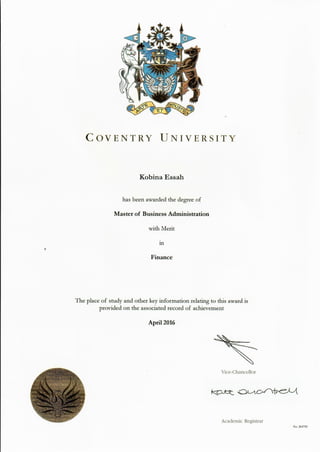 Kobina Essah MBA Finance Certificate