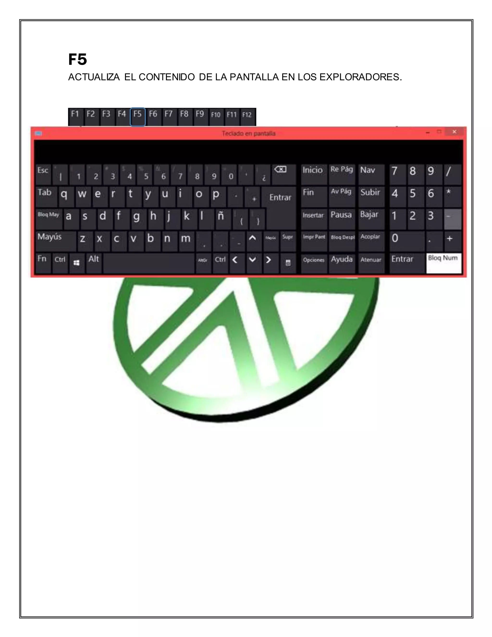 F5
ACTUALIZA EL CONTENIDO DE LA PANTALLA EN LOS EXPLORADORES.
 