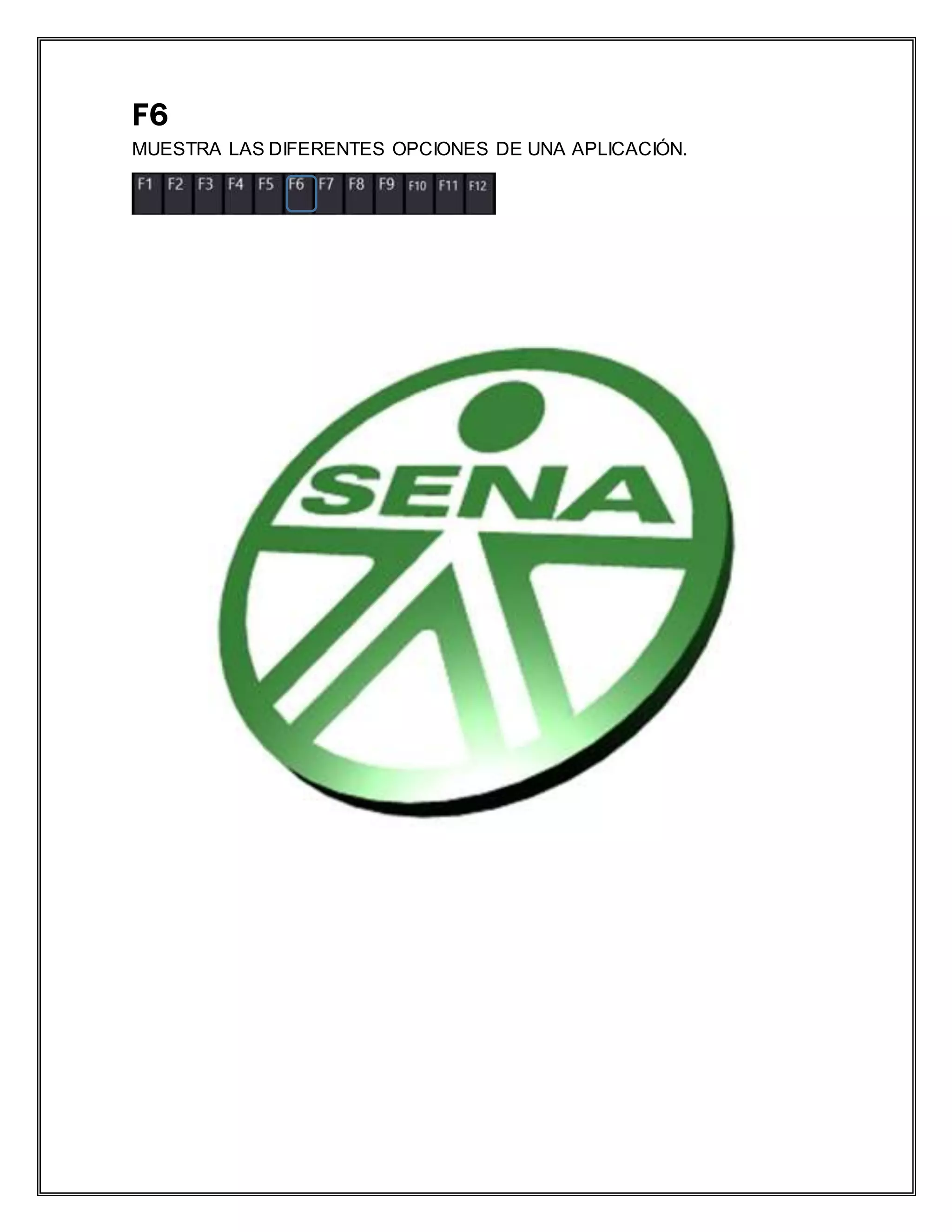 F6
MUESTRA LAS DIFERENTES OPCIONES DE UNA APLICACIÓN.
 