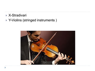  X-Stradivari
 Y-Violins (stringed instruments )
 