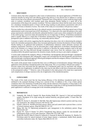 EFFICACY OF TRANSDERMAL PATCHES IN THE MANAGEMENT OF POSTOPERATIVE PAIN ...
