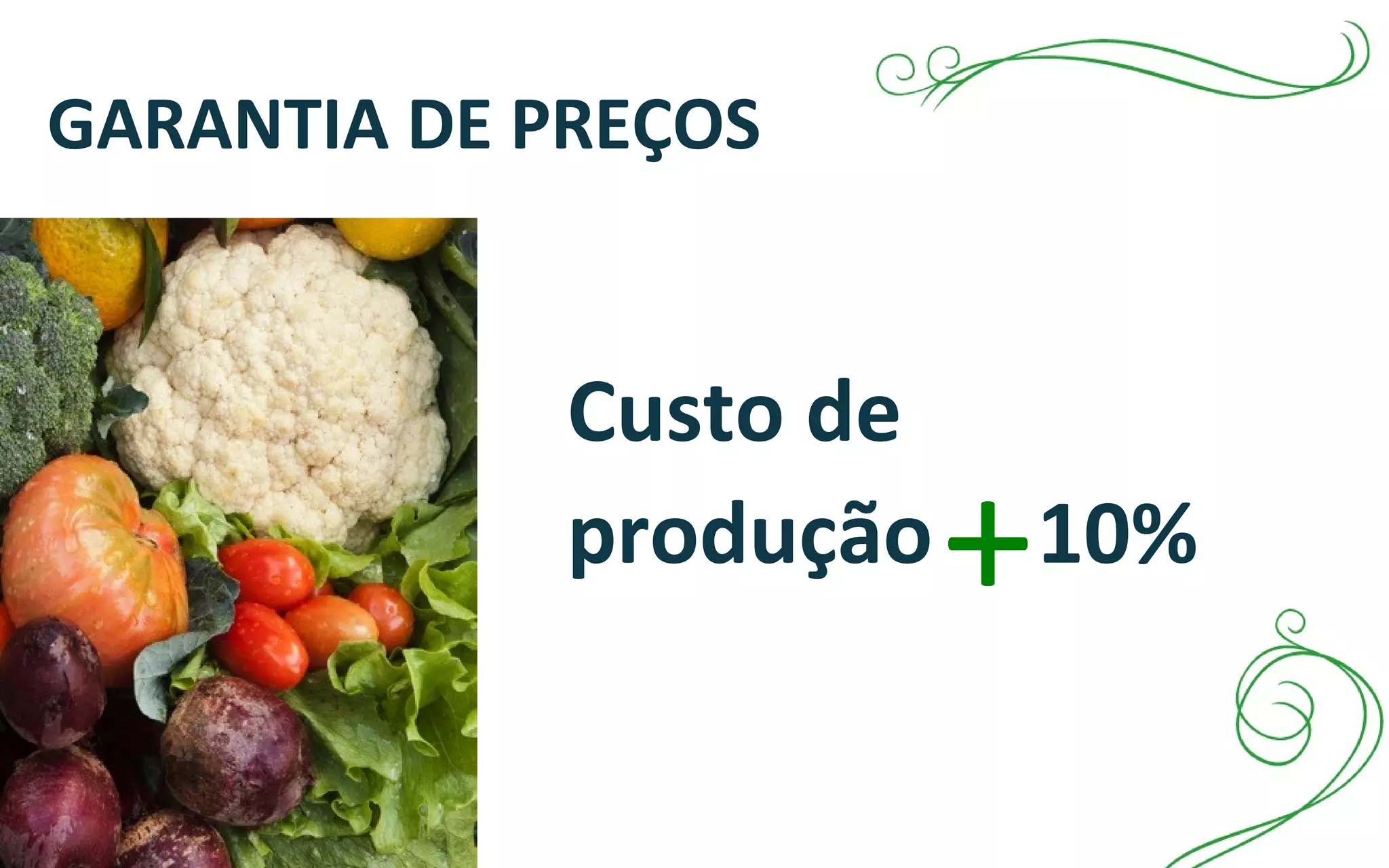 GARANTIA DE PREÇOS
Custo de
produção 10%+
 