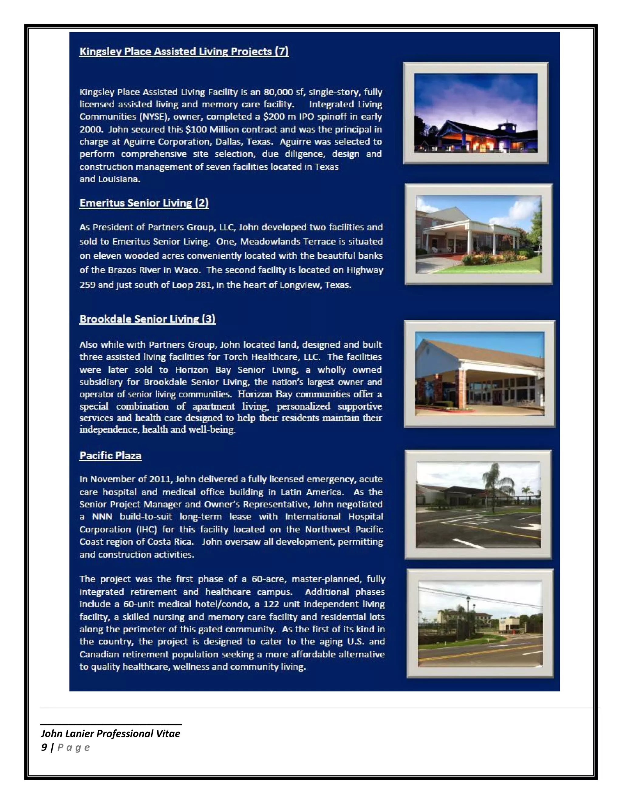 ____________________
John Lanier Professional Vitae
9 | P a g e
 