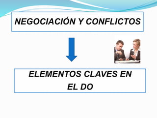NEGOCIACIÓN Y CONFLICTOS
ELEMENTOS CLAVES EN
EL DO
 