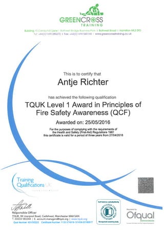 Antje Richter - Fire Marshal Training Certificate