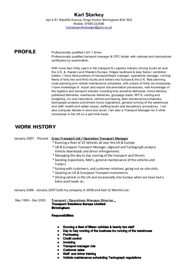 karls amended cv 2015 transport manager cv